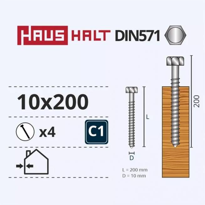 Medsraigtis Haushalt, 10 x 200 mm, 4 vnt.