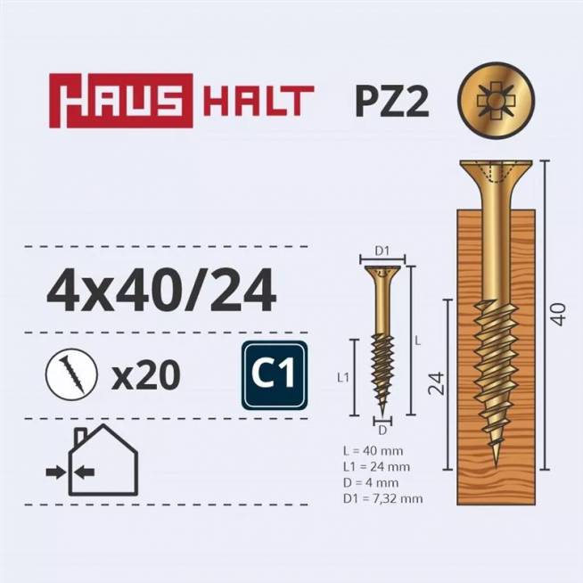 Medsraigtis Haushalt PZ2, 4 x 40 mm, geltona, 20 vnt.