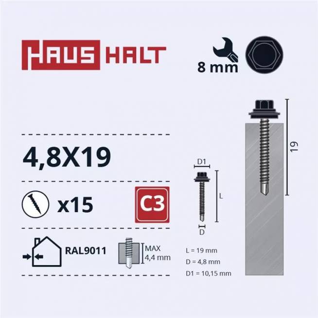 Savisriegis Haushalt, 4.8 mm x 19 mm, 15 vnt.