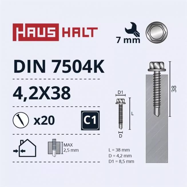 Savisriegis Haushalt DIN 7504K, 4.2 mm x 38 mm, 20 vnt.