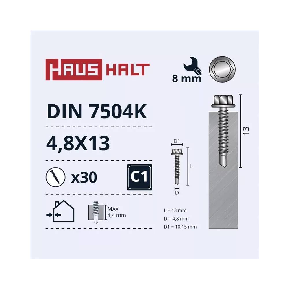 Savisriegis Haushalt DIN 7504K, 4.8 mm x 13 mm, 30 vnt.