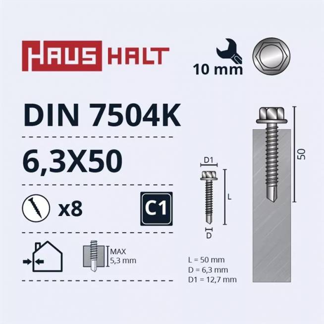 Savisriegis Haushalt, 6.3 mm x 50 mm, 8 vnt.