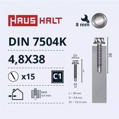 Savisriegis Haushalt DIN 7504K, 4.8 mm x 38 mm, 15 vnt.