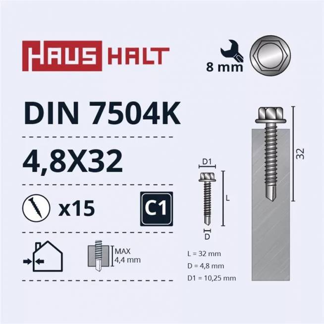 Savisriegis Haushalt DIN 7504K, 4.8 mm x 32 mm, 15 vnt.