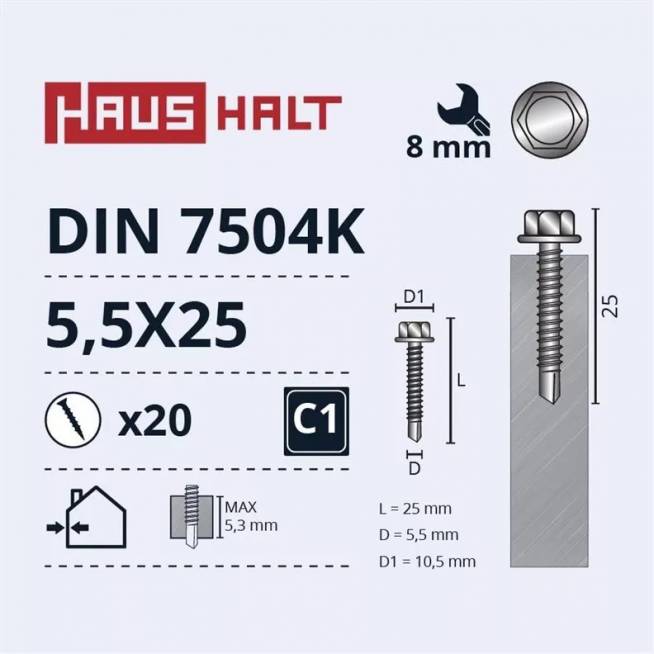 Savisriegis Haushalt DIN 7504K, 5.5 mm x 25 mm, 20 vnt.