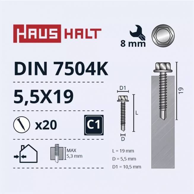 Savisriegis Haushalt, 5.5 mm x 19 mm, 20 vnt.