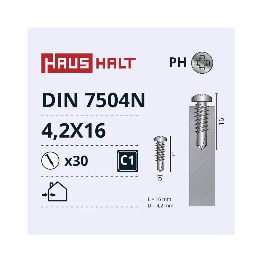 Savisriegis Haushalt DIN 7504N, 4.2 mm x 16 mm, 30 vnt.