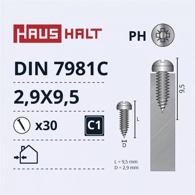 Savisriegis Haushalt DIN7981C, 2.9 mm x 9.5 mm, 30 vnt.