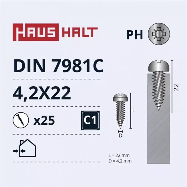 Savisriegis Haushalt DIN7981C, 4.2 mm x 22 mm, 25 vnt.