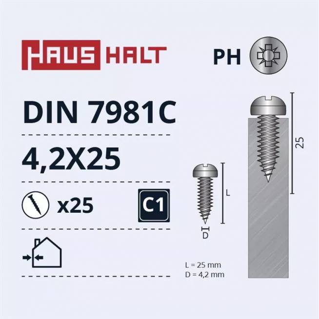 Savisriegis Haushalt DIN7981C, 4.2 mm x 25 mm, 25 vnt.