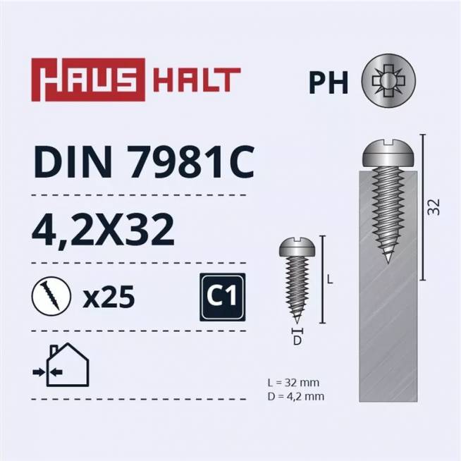 Savisriegis Haushalt DIN7981C, 4.2 mm x 32 mm, 25 vnt.