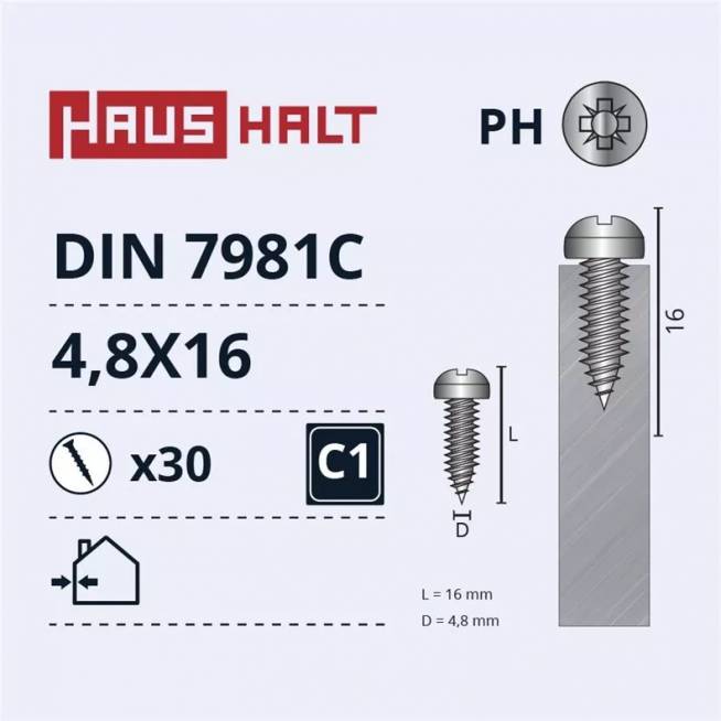 Savisriegis Haushalt, 4.8 mm x 16 mm, 30 vnt.