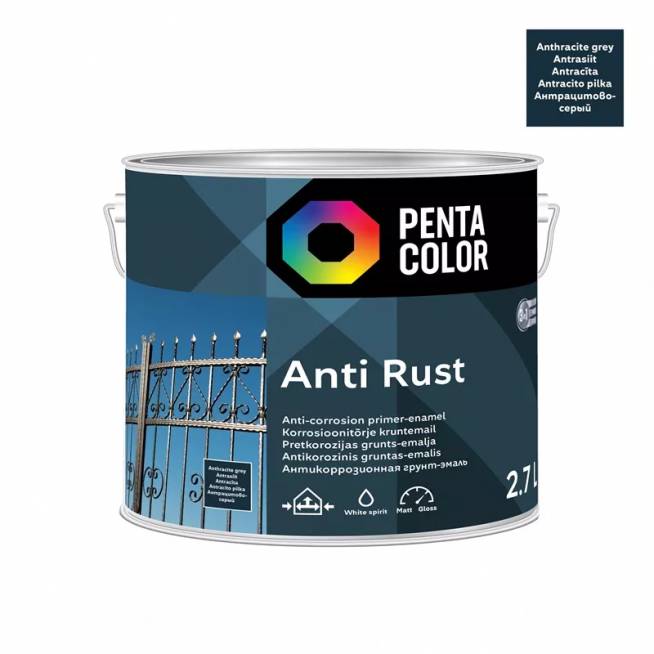 Emaliniai dažai Pentacolor Anti Rust, pusiau blizgus, 2.7 l, antracito