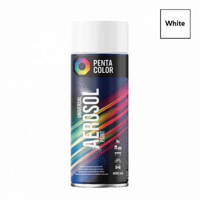 Aerozoliniai dažai Pentacolor Universal, paprastieji, blizgi balta, 0.4 l