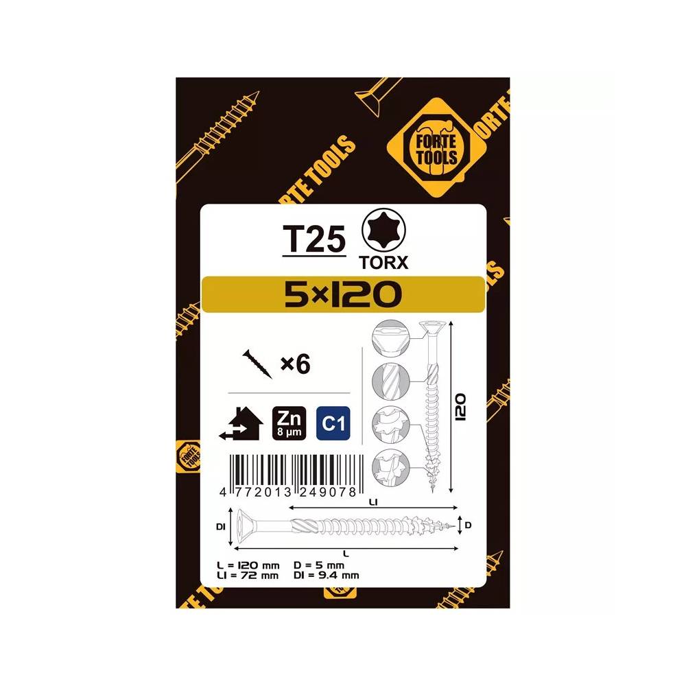 Medsraigtis Forte Tools, 5 x 120 mm, balta, 6 vnt.