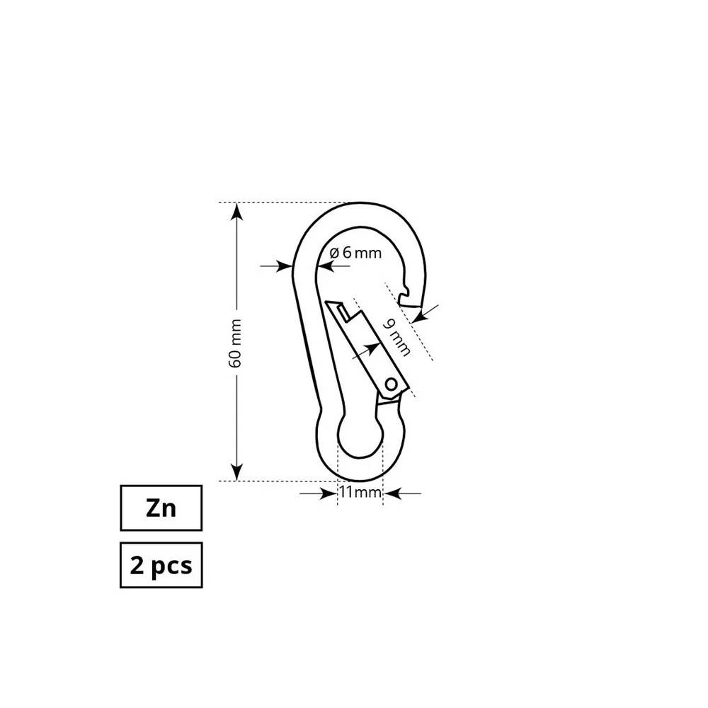 Karabinai Haushalt, cinkuota, metalų lydinys, 6 cm, Ø 0.6 cm, 2 vnt.