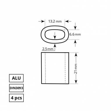 Lyno suspaudiklis Haushalt DIN3093, aliuminis, Ø 0.6 cm, 4 vnt.