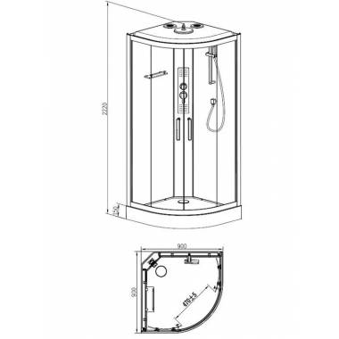 Dušo kabina Masterjero K3501, masažinė, pusapvalė, 90 cm x 90 cm x 220 cm