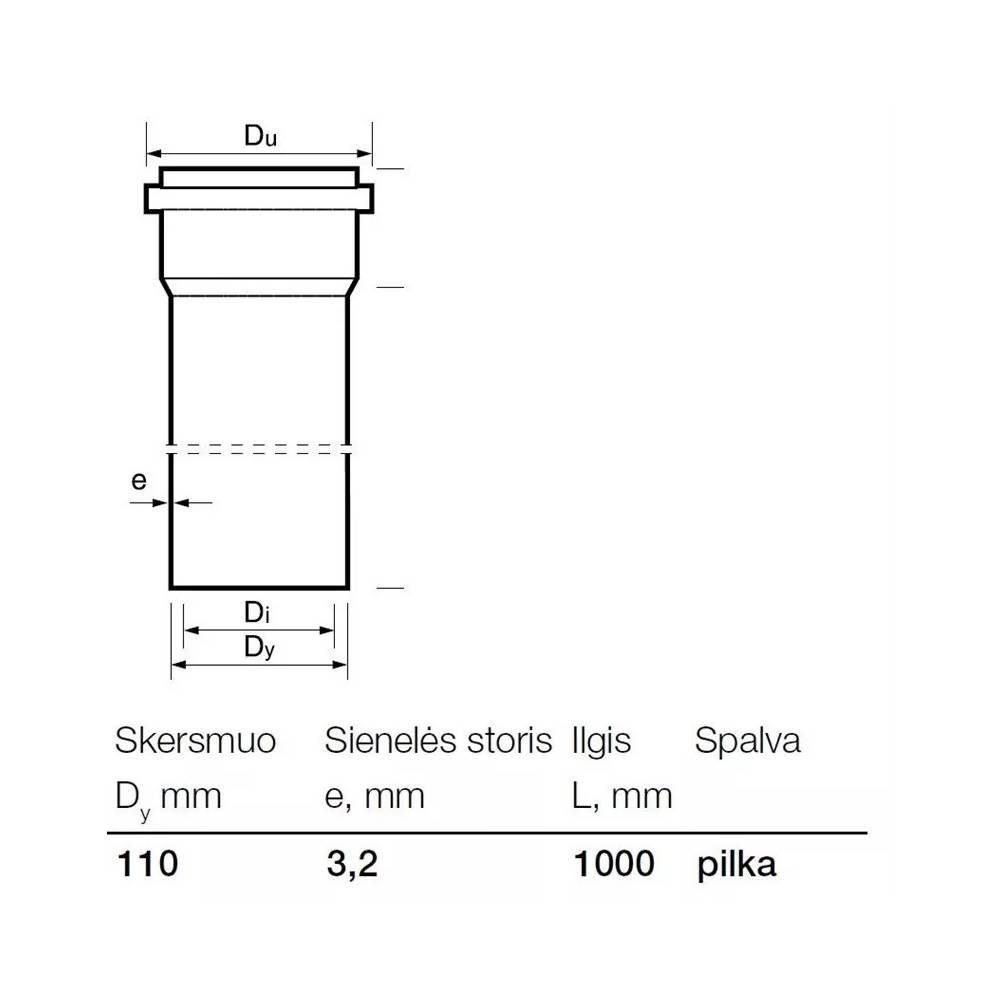 Vamzdis vidaus kanalizacijai Wavin, Optima, PVC, 110 mm, 1 m