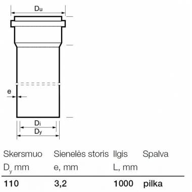 Vamzdis vidaus kanalizacijai Wavin, Optima, PVC, 110 mm, 1 m