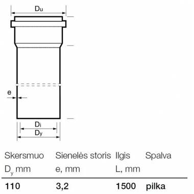 Vamzdis vidaus kanalizacijai Wavin, Optima, PVC, 110 mm, 1.5 m