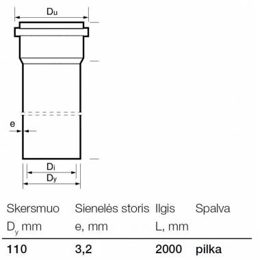 Vamzdis vidaus kanalizacijai Wavin, Optima, PVC, 110 mm, 2 m