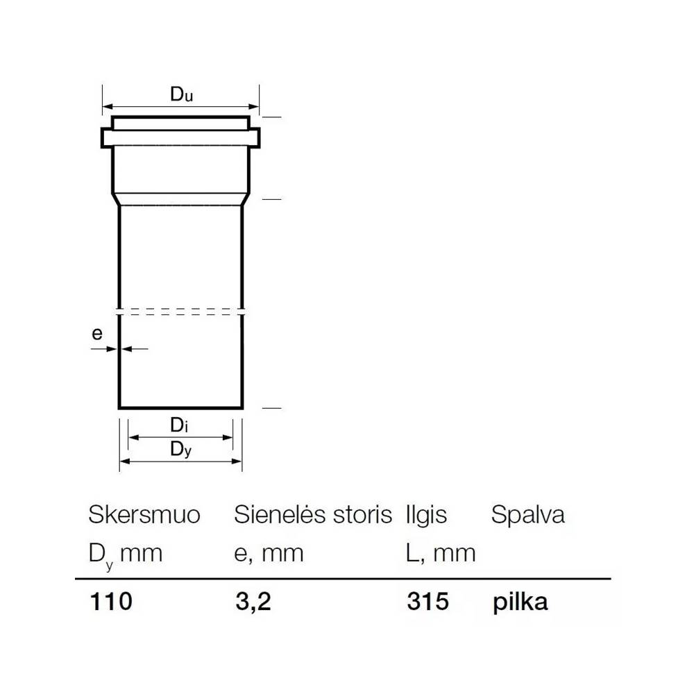 Vamzdis vidaus kanalizacijai Wavin, Optima, PVC, 110 mm, 0.315 m