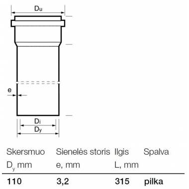 Vamzdis vidaus kanalizacijai Wavin, Optima, PVC, 110 mm, 0.315 m