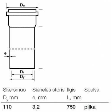 Vamzdis vidaus kanalizacijai Wavin, Optima, PVC, 110 mm, 0.75 m