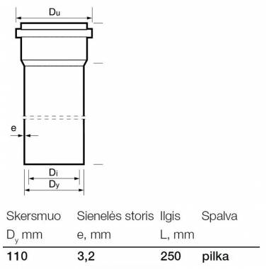 Vamzdis vidaus kanalizacijai Wavin, Optima, PVC, 110 mm, 0.25 m