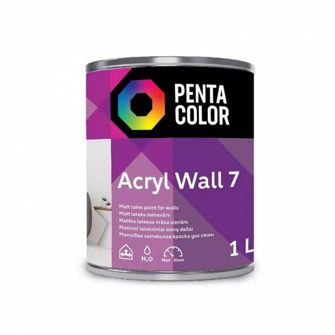 Dispersiniai dažai Pentacolor Acryl 7, balta, 1 l