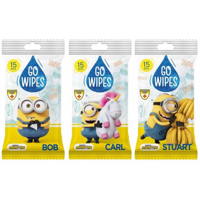 Drėgnos servetėlės Minions GOWIPES, 15 vnt.