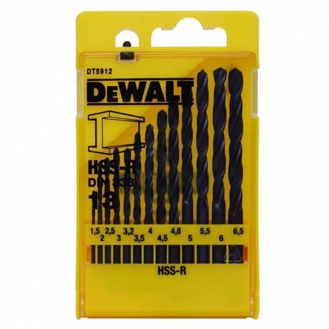 Grąžtų komplektas Dewalt DT5912, metalas, hss-r, tiesus, 6 mm x 10 cm, 13 vnt.