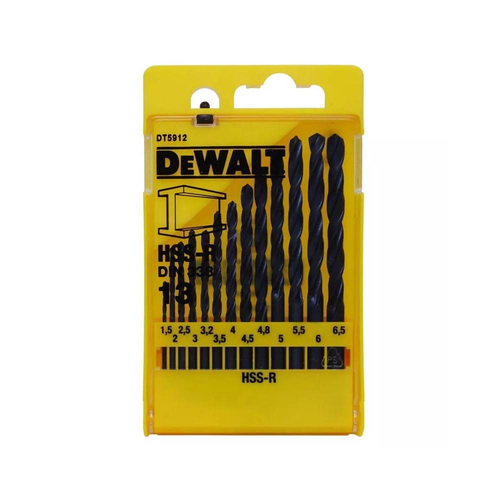 Grąžtų komplektas Dewalt DT5912, metalas, hss-r, tiesus, 6 mm x 10 cm, 13 vnt.