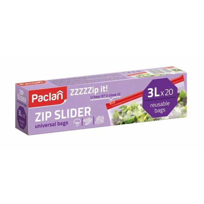 Užspaudžiami šaldymo maišeliai Paclan Universal, 3 l, skaidri, 20 vnt.