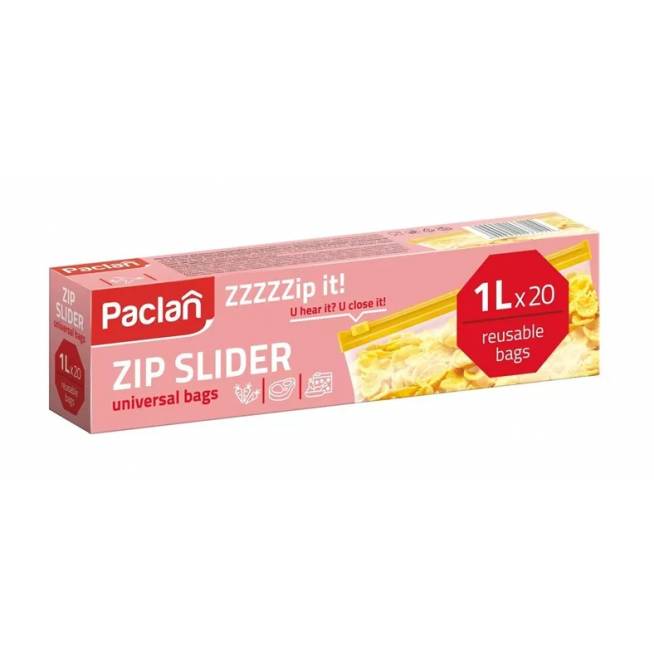 Užspaudžiami šaldymo maišeliai Paclan Universal, 1 l, skaidri, 20 vnt.