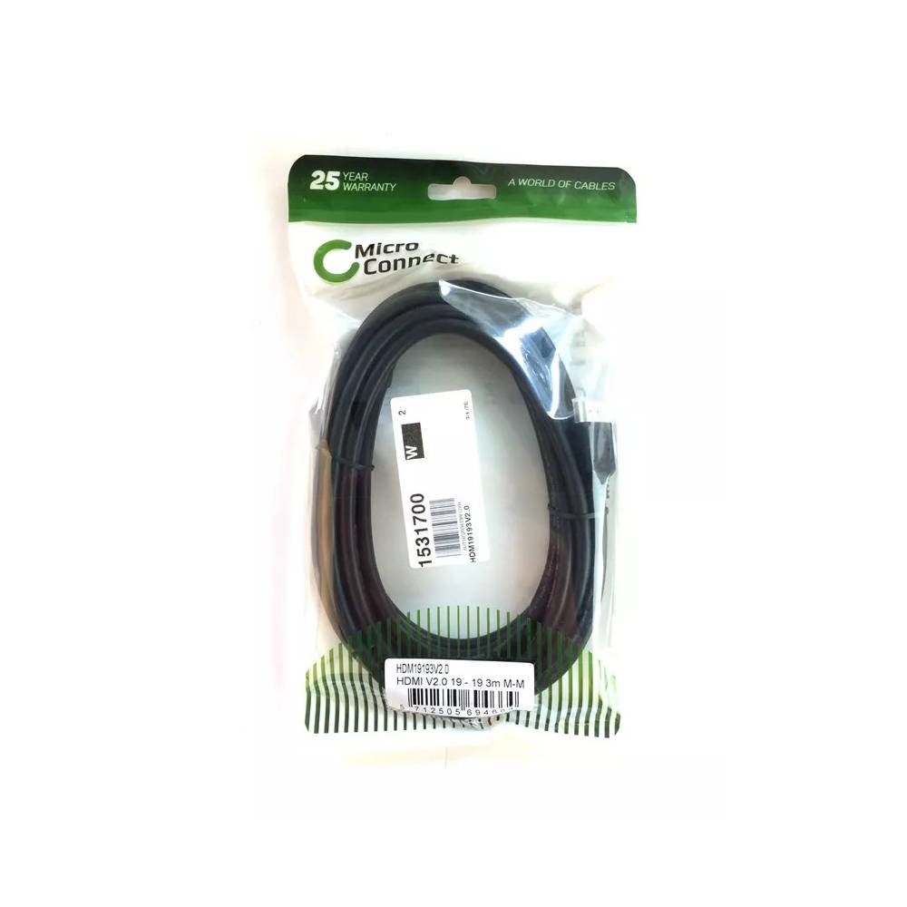 Kabelis MicroConnect HDM19193V2.0 HDMI Male (vyriška), HDMI Male (vyriška), 3 m, juoda