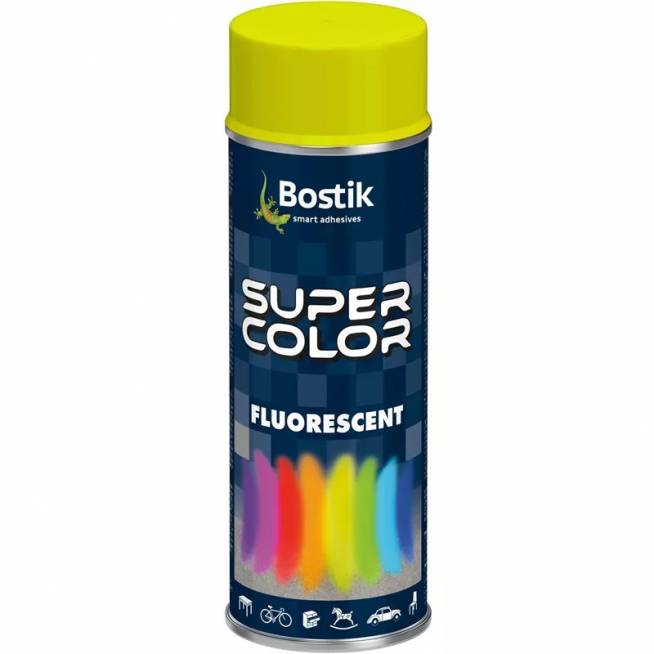 Aerozoliniai dažai Bostik Super Color Fluorescent, paprastieji, geltona, 0.4 l