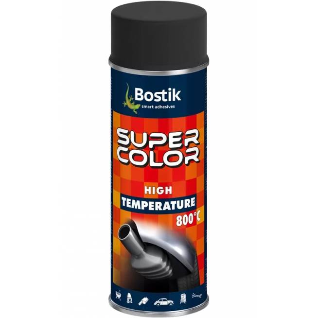 Aerozoliniai dažai Bostik Super Color High Temperature, karščiui atsparūs, juoda, 0.4 l