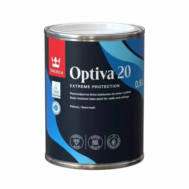 Akriliniai dažai Tikkurila Optiva 20, balta, 0.9 l