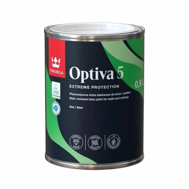 Akriliniai dažai Tikkurila Optiva 5, balta, 0.9 l