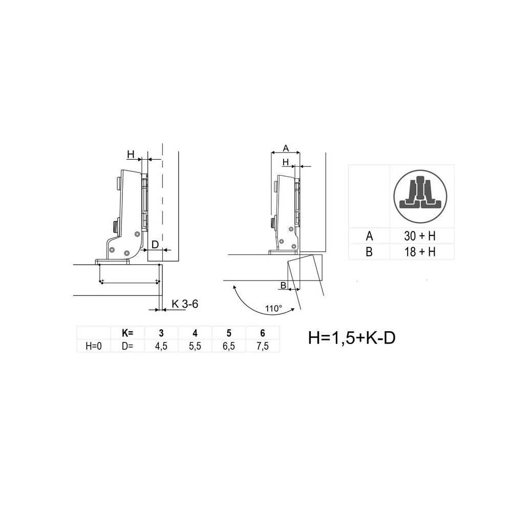 Lankstas baldams Rejs EUROV, 3.5 cm, 110 °