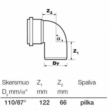 Alkūnė vidaus kanalizacijai Wavin Optima, 110 mm, 87 °