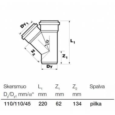 Trišakis vidaus kanalizacijai Wavin Optima, 110 mm x 110 mm, 45 °