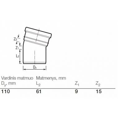 Alkūnė lauko kanalizacijai Wavin, 110 mm, 15 °