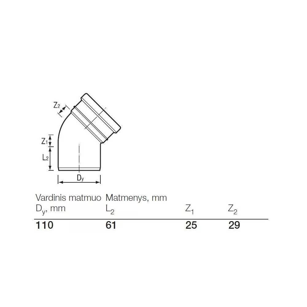 Alkūnė lauko kanalizacijai Wavin, 110 mm, 45 °