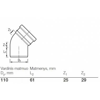 Alkūnė lauko kanalizacijai Wavin, 110 mm, 45 °