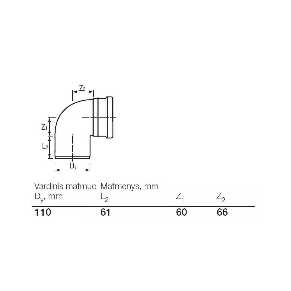 Alkūnė lauko kanalizacijai Wavin, 110 mm, 88.5 °