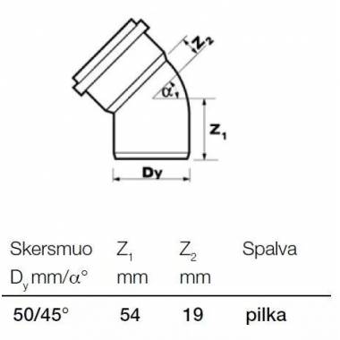 Alkūnė vidaus kanalizacijai Wavin Optima, 50 mm, 45 °