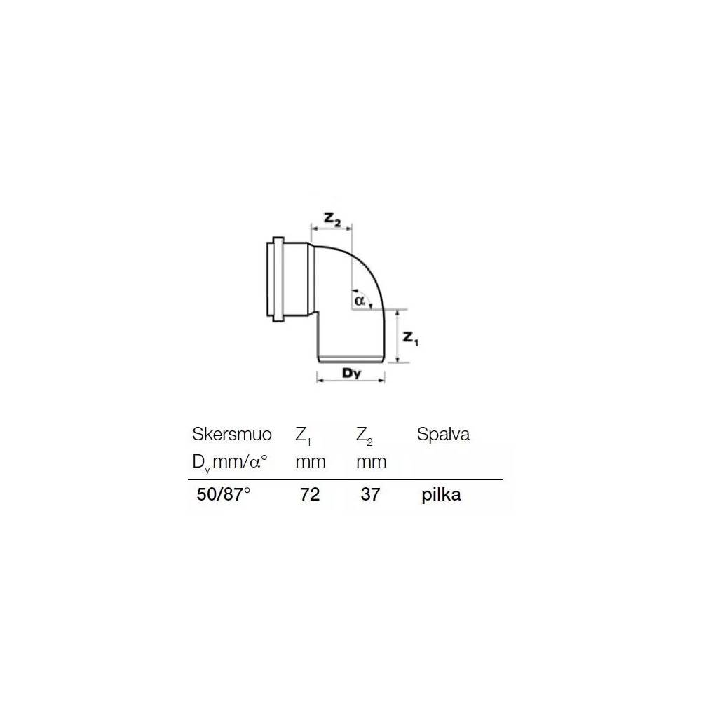 Alkūnė vidaus kanalizacijai Wavin Optima, 50 mm, 87 °